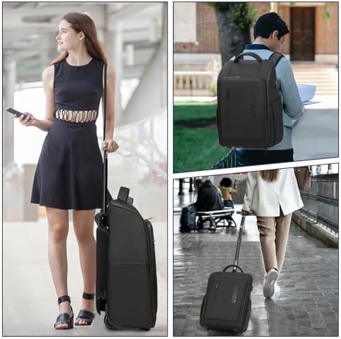 Rolling Backpack, Waterproof Backpack with Wheels for Business Commuter, Carry on Backpack with Laptop Compartment, Fit 15.6/18 Inch Laptop, Wheeled Backpack for Adults (Black) - Image 6