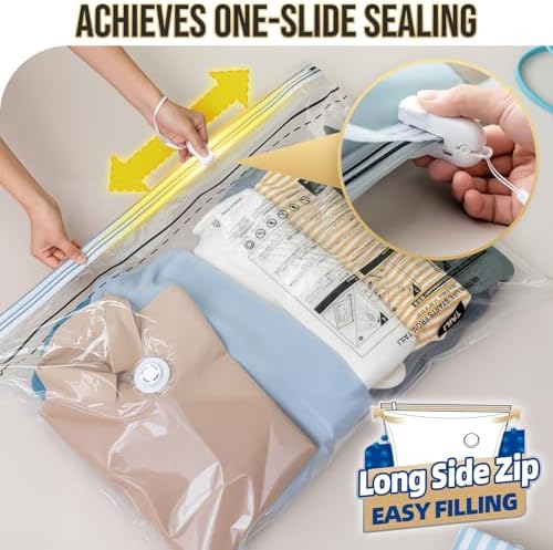 TAILI-LONG SIDE ZIP 8 Pack Vacuum Storage Bags, Vacuum Seal Bags for Clothing (39x28 inches), Jumbo Storage Space Saver for Beddings, Comforters, Blanket, Pillows and Clothes - Image 5
