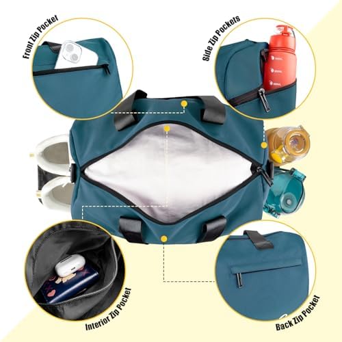 Gryme 15 Inch Small Gym Bag with Shoes Compartment and Wet Pocket, Mini Duffle Bag for Men & Women, Small Sports Bag for Travel Carry On, Swimming, Workout, Weekender Overnight - Image 4