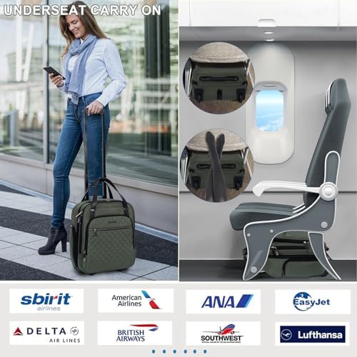 EMPSIGN Underseat Carry On Wheeled - 16" Carry on Bag with Wheels Multi-functional Lightweight Rolling Bag Overnight Weekender Small Suitcase for Women Men Travel Business, Army Green - Image 3