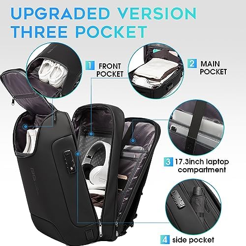BANGE Men's Anti-Theft Backpack,Waterproof Fashion Travel Backpacks,High Tech Backpack with USB3.0 Charging Port,Business Laptop Backpack Fits 17.3 Inch Notebook… - Image 3
