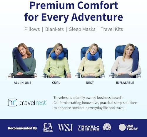 TRAVELREST Nest Memory Foam Travel Neck Pillow, Advanced Support for Long Flights, Patented Design, Optimal Relaxation, Compact, Ergonomic, and Washable, On-The-Go, Attaches to Luggage - Blue - Image 5