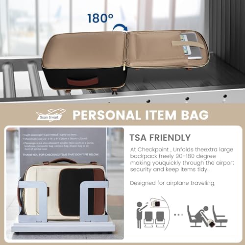 LOVEVOOK Travel Backpack for Women,40L Carry On Backpack Flight Approved,TSA Personal Item Travel Bag Fits 17.3" Laptop with 3 Packing Cubes,Large Waterproof Daypack,Beige and black and brown - Image 6
