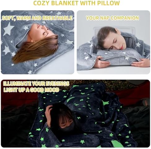 Travel Blanket with Tavel Pillow, 2 in 1 Wearable Airplane Blanket, Packable Travel Blanket and Pillow Set for Flight, Car, Camping, Gift, 70.8*51.9 inch - Image 5