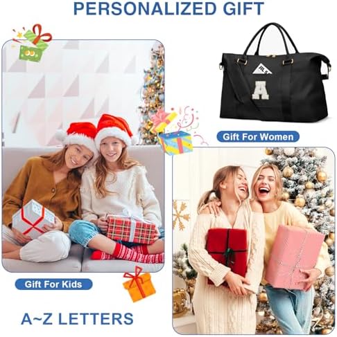 Initial Girls Travel Duffel Bag, Weekender Bags for Women, Kids Overnight Gym Carry On Tote Bag with Makeup Bag, Personalized Teen Girls Gift Trendy Stuff(Black,A) - Image 4