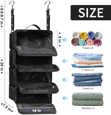 esouler Suitcase Organizer - Hanging Packing Cubes & Portable Travel Shelves for Carry-on (Black, Small) - Image 2