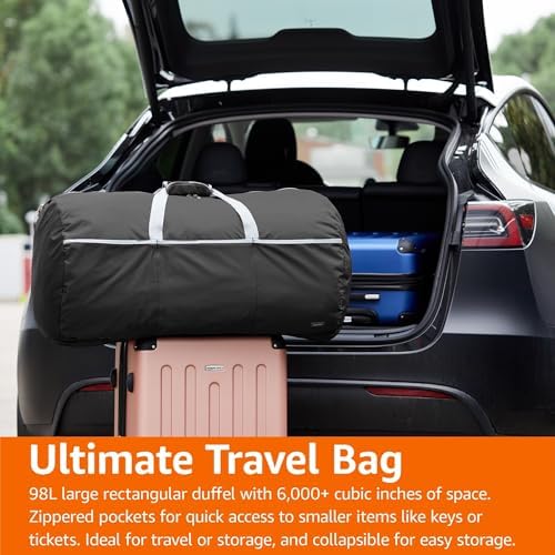 Amazon Basics 32" Extra Large Foldable Duffle Bag for Travel & Storage, with Exterior/Interior Zippered Pockets, Lightweight/Durable Nylon Material, 50-LBS Capacity, 9254 Cubic Inch (150L), Black - Image 6