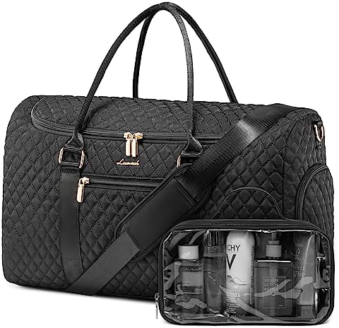 LOVEVOOK Travel Duffle Bag, 40L Weekender Overnight Bag with Toiletry, Quilted Carry On Bags with Shoe Compartment, Gym Duffel Bags with Wet Pocket for Women, Hospital Bags for Labor and Delivery