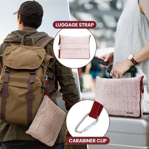 Travel Blanket and Pillow Set,Airplane Blanket Compact 2-in-1 Soft Bag,Travel Essentials for Flight,Plane Car Traveling Gift Accessories,Luggage Backpack Strap 65"x50" (Ⅰ-White Red) - Image 3