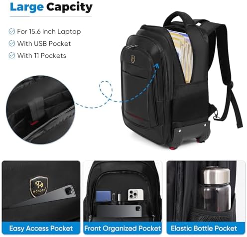 360° rotating Water Resistant Rolling Backpack with 4 Removable Wheels for Adults,Airline Approved Carry on Luggage Fit 15.6 Inch Laptop Travel Backpack with USB Charging Port - Image 3