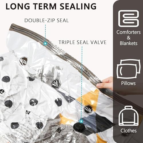 SUOCO 14 Combo Vacuum Storage Bags with Electric Pump, (4 Jumbo, 4 Large, 3 Medium, 3 Small) Travel Clothes Space Saver Bags, Compression Airtight Seal Bags for Clothing, Pillows, Comforters, Blankets - Image 5