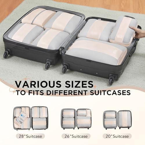 OlarHike 10 Set Compression Packing Cubes for Travel Women Mom,Luggage Clothes Storage Gifts for Travelers,Airplane/Cruise/Car/Train Travel Essentials,Compressible Expandable Saver Space Bags(Beige) - Image 8