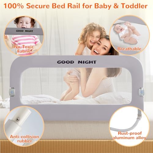 Bed Guard Rail for Toddlers - 47" Adjustable Heights & Folding up Portable Bed Railing for Baby - Toddler Bed Rails Guard for Crib, Twin, Bunk,Full Size, Queen & King Bed(Grey) - Image 5