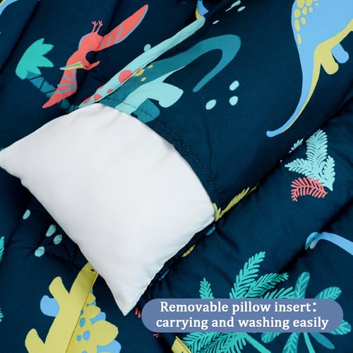 PHF Toddler Nap Mat with Removable Pillow and Minky Fleece Blanket, Rollup Design Warm Slumber Bags for Boys, 50"x20"x2" Kids Sleeping Bag for Daycare Preschool Travel Camping, Dinosaur - Image 3