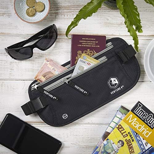 VENTURE 4TH Travel Money Belt - Slim Passport Holder RFID Blocking Travel Pouch to Protect Cash, Credit Cards and Travel Documents (Black) - Image 6