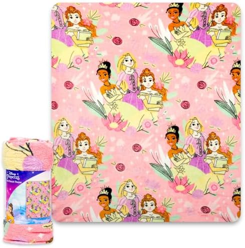 Disney Princess Travel Blanket and Pillow Set - Bundle with 40"x 50" Belle, Tiana, Rapunzel Throw Blanket, Neck Pillow, Stickers, More | Disney Princess Travel Accessories for Kids, Girls - Image 2