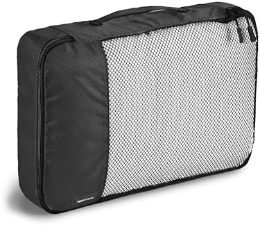 Amazon Basics Lightweight Packing Cubes Travel Organizer Set with Double Zipper, Mesh Top, Small, Medium, Large, Slim, Black, 4 Piece - Image 4