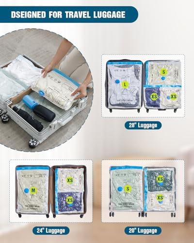 Vacuum Storage Bags for Travel, 8 Pack (4S+4XS) Vacuum Seal Bags with Wireless Rechargeable Electric Pump, Travel Essentials Space Saving Bag for Clothes, Luggage, Carry-on Suitcase, Backpack, Trip - Image 6