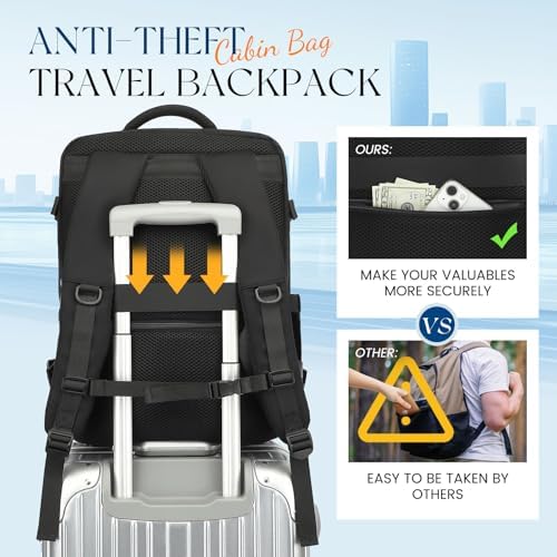 Large Travel Laptop Backpack, Carry on Backpack, 17.3 Inch Durable Business Work Sport Bag with USB Port, Water Resistant Rucksack Book Bag Gifts for Men Women, Black 22 - Image 4