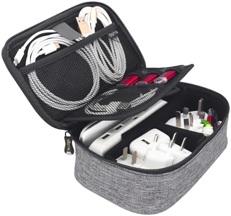 sisma Electronics Cords Organizer Tech Accessories Storage Case Travel Small Carrying Bag for Charging Cables Adapter USB Plugs Power Cord Leads - Grey 1680d - Image 9