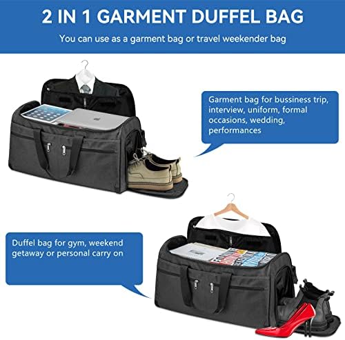 Garment Duffle Bags for Travel, Bukere Convertible Carry on Garment Duffel Bag for Men Women, Shoe Compartment, 2 in 1 Hanging Dress Suitcase Suit Travel Bags, Midnight Grey - Image 6