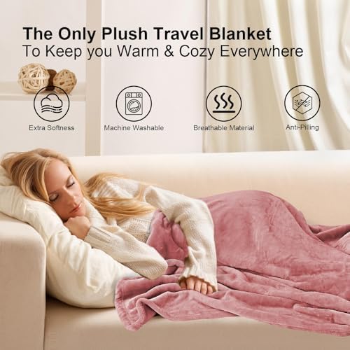 DAWNTREES 2 Pack 70"x40" Travel Blanket and Pillow Set,2 in 1 Large Airplane Blanket with Soft Bag Essential for Airplane, Car, Long-Distance Travel, and Outdoor Camping - Image 4