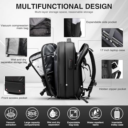Vacuum Backpack Travel, Airback Vacuum Compression Travel Backpack with Pump, Water Resistant & TSA Anti Theft, Ideal for Travel/Camping/Laptop (With Electric Air Pump & Black) - Image 3