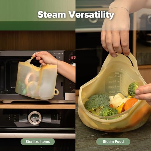 Haakaa Silicone Microwave Steamer & Steriliser Bag, 2000ml Large Capacity Reusable Steaming Bags for Baby Bottles/Breast Pump/Accessories/Pacifiers/Teethers,Great for Home and On-The-Go,Pineapple/2PCS - Image 2