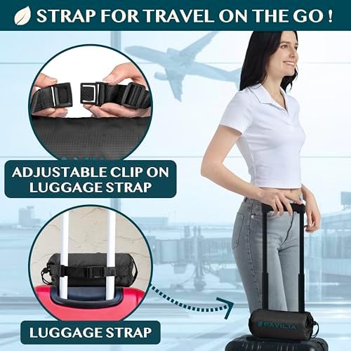 PAVILIA Travel Blanket Airplane Compact with Bag, Soft Packable Plane Blanket Kids Adults, Portable Camping Flight Essentials, Travelers Gifts Accessories, Luggage Backpack Strap, 65x40 Black - Image 3