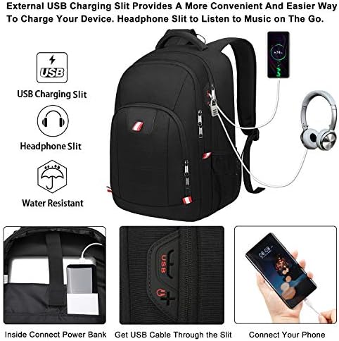 Della Gao Travel Laptop Backpack, Black Backpack for Men and Women with USB Charging Port Business Computer Back Pack (Black, 15.6 Inch) - Image 3