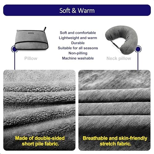 3-in-1 Travel Pillow Blanket Set - Soft Flannel Convertible Pillow, Blanket & Neck Pillow with Backpack Clip | Compact Travel Essentials for Airplane, Car, Office, Grey - Image 4