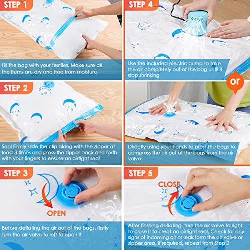 Vacuum Storage Bags with Electric Air Pump, 25 Pack (5 Jumbo, 5 Large, 5 Medium, 5 Small, 5 Roll Up Bags) Space Saver Bag for Clothes, Mattress, Blanket, Duvets, Pillows, Comforters,Travel, Moving - Image 8