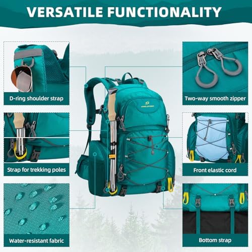 Maelstrom Hiking Backpack,40L Waterproof Camping Backpack,Men Women Packable Hiking Daypack with Rain Cover,Lightweight Travel Backpack-Green - Image 3