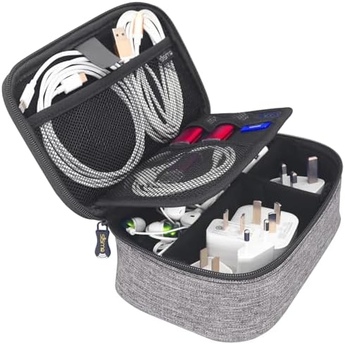 sisma Electronics Cords Organizer Tech Accessories Storage Case Travel Small Carrying Bag for Charging Cables Adapter USB Plugs Power Cord Leads - Grey 1680d - Image 5