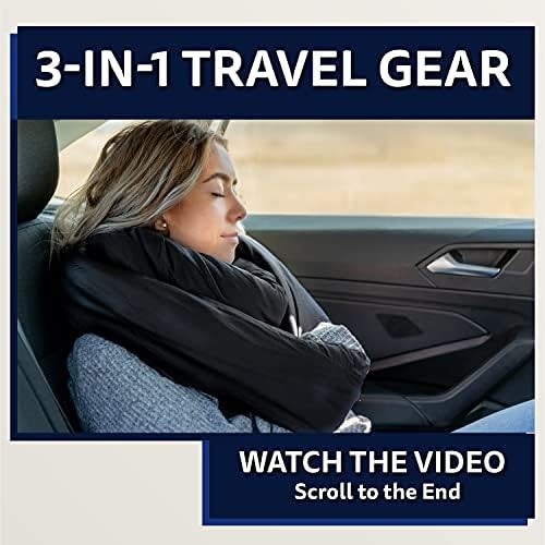 Travel Pillow and Polyester Blanket, 3 in 1 Breathable Square Pillow/Infinity Pillow/Micro Fleece Polyester Blanket for Comfort on Airplane, Car, Bus, and Home - Black - Image 2