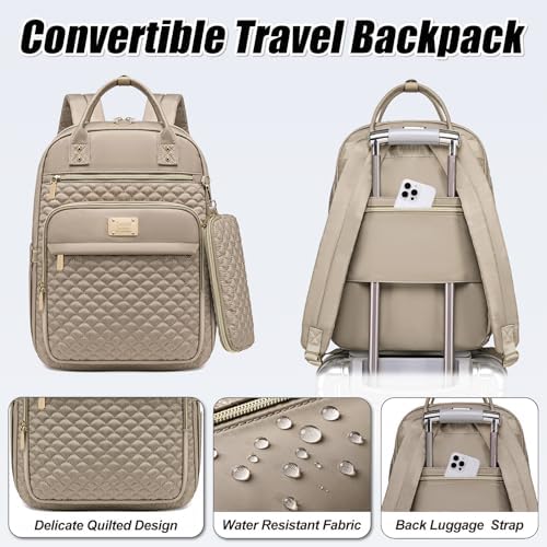 Laptop Backpack for Women,15.6 Inch Laptop Backpack for Work,Waterproof Travel Backpack,College Bookbag with Wallet (Khaki) - Image 5