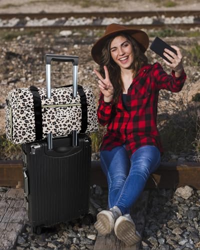 Travel Duffle Bag for Women Large Weekender Overnight Bags Gym Bag with Shoe Compartment Waterproof Hospital Bag Carry On Tote Bag for Airplanes,Leopard - Image 6