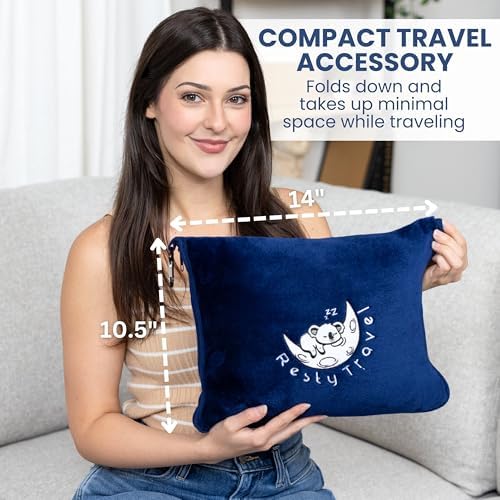 Resty Travel Blanket - Compact Airplane Blanket with Bag - Small and Lightweight Traveling Blanket & Pillow - Portable Blankets with Carabiner for Easy Transport - Plane Train Car (Navy Blue) - Image 7