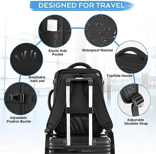 Large Travel Backpack, Carry On Backpack, Personal Item Bag Airline Approved, Lightweight Hiking Backpack, Casual Weekender bag, Laptop Backpack, Black - Image 6