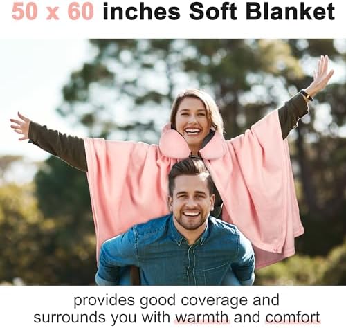 Pink Travel Neck Pillow and Blanket Set for Airplane Travel Essentials Womens Memory Foam Neck Pillow and Compact Soft Airplane Blanket with Bag for Traveling Airport Car Sleeping - Image 6