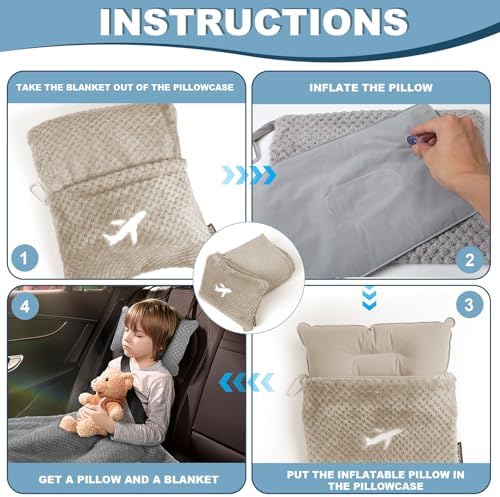 Travel Blanket Airplane Compact with Bag, Travel Essentials 3 in 1 Packable Airplane Blanket, Travel Pillow and Blanket Set, Inflatable Pillow, Luggage Sleeve & Backpack Clip (Camel) - Image 6