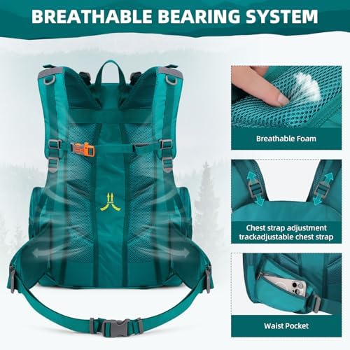 Maelstrom Hiking Backpack,40L Waterproof Camping Backpack,Men Women Packable Hiking Daypack with Rain Cover,Lightweight Travel Backpack-Green - Image 5