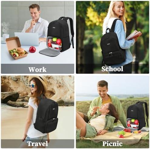 ZOMFELT Lunch Backpack for Women Men, 15.6 inch Laptop Backpack for School with Cooler Lunch Box, Flight Approved Carry on Backpack, Travel Backpack for College Work Nurse Teacher Picnics Gift, Black - Image 4