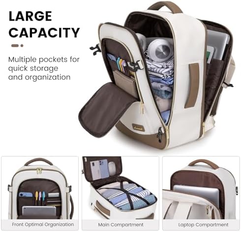 LOVEVOOK Travel Backpack for Women & Men, 40L Carry On Backpack, Personal Item Bag with 3 Packing Cubes, Business Weekender Overnight Luggage Daypack, Fits 17 Inch Laptop, Beige Grey - Image 3