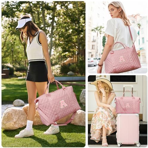 Personalized Initial Weekender Bags for Women, Travel Duffle Overnight Carry On Hospital Bag with Toiletry Bag, Gift for Daughter Kid Girl Wife(Pink,A) - Image 8