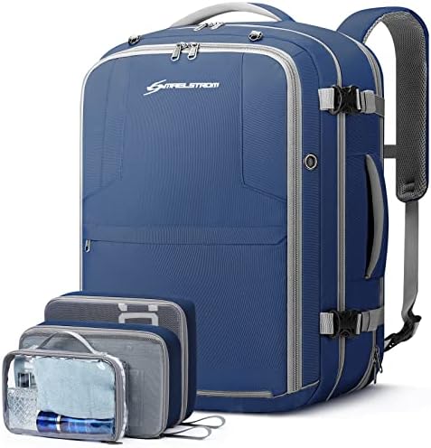Maelstrom 40-50L Carry on Backpack,Large Travel Backpack for Men Women,17.3 Inch TSA Flight Approved Laptop Backpack with Hidden Shoe Bag, Expandable Suitcase Backpacks,father day gifts-Blue