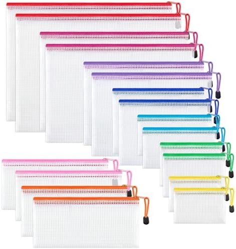 JARLINK 18 Pack 8 Sizes Mesh Pouch, 9 Colors, Waterproof Zipper Bags Document Multipurpose Travel Bags for Office, School, Board Game, Puzzles, Cosmetics, Travel Accessories, and Home Organization