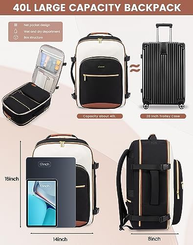 LOVEVOOK Large Travel Backpack for Women & Men, 40L Carry on Backpack for Airplanes, TSA Personal Item Travel Bag fits 17" Laptop, Waterproof Travel Essentials Airline Approved with 3 Packing Cubes - Image 6