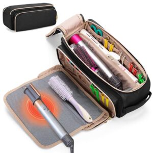 Yarwo Hair Tools Travel Bag with Heat Resistant Mat for Straightener, Curling/Flat Iron, Blow Out Brush/Curler, 2 in 1 Hot Hair Styling Tool Organizer with Pockets for Hair Accessories, Black