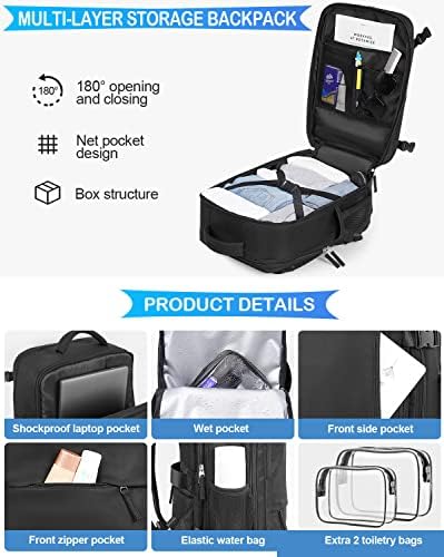 Travel Backpack For Women Men Airline Approved, Carry On Backpack, 17 inch Laptop Backpack, Waterproof Casual Outdoor Luggage Weedender Bag, Hiking Backpack(Black) - Image 4